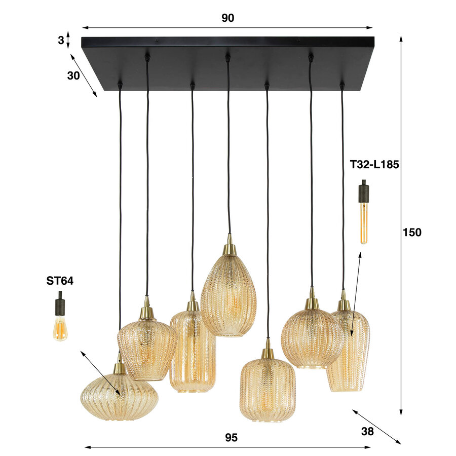 V-Shape Amber Hanglamp 4+3