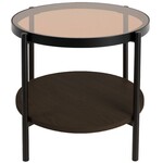 Hygge Interiors Hassel Ronde Bijzettafel Amber Glas/Espresso Hygge Interiors Hassel Ronde Bijzettafel Amber Glas/Espresso