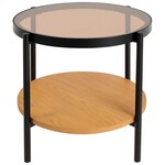 Hygge Interiors Hassel Ronde Bijzettafel Amber Glas/Eiken Hygge Interiors Hassel Ronde Bijzettafel Amber Glas/Eiken