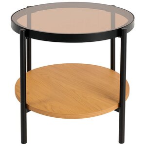 Hygge Interiors Hassel Ronde Bijzettafel Amber Glas/Eiken