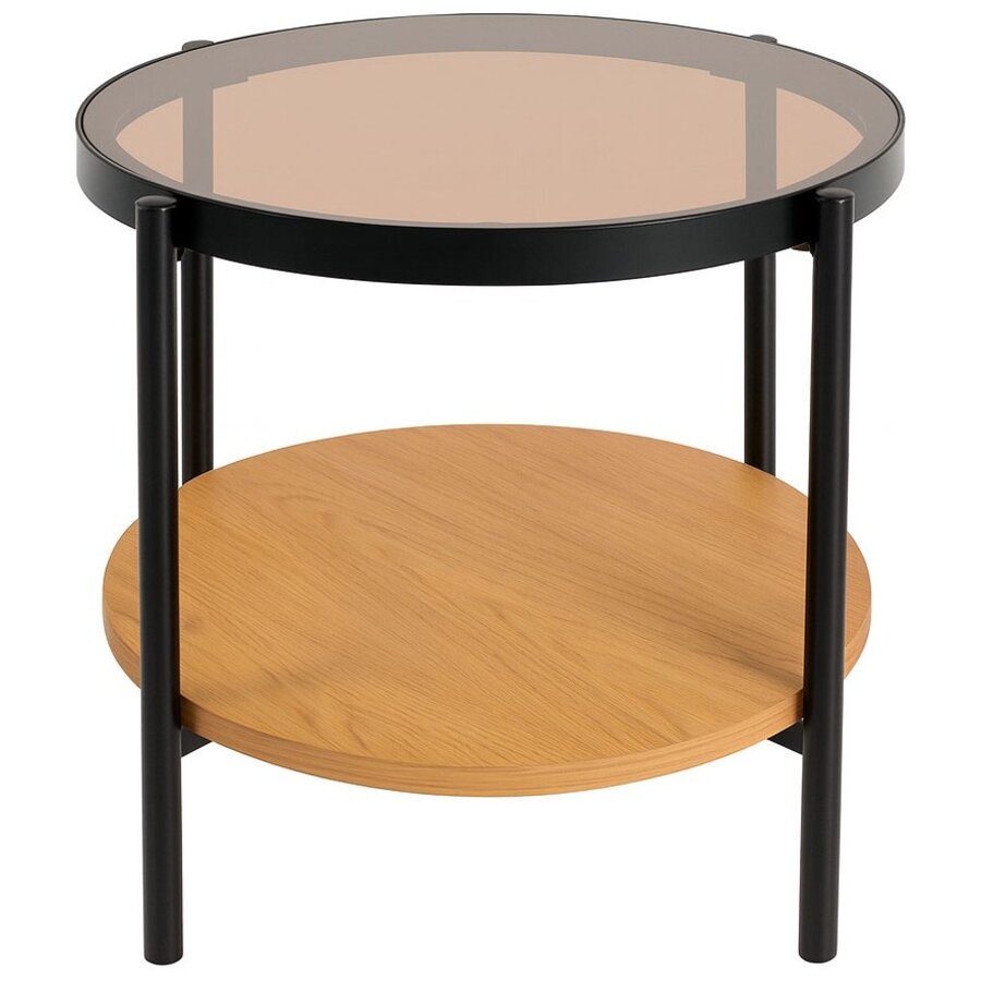 Hassel Ronde Bijzettafel Amber Glas/Eiken Hassel Ronde Bijzettafel Amber Glas/Eiken