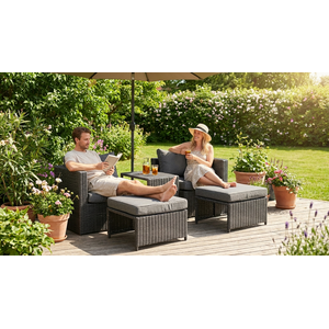 Hjem Interiors Quad 5-delige Loungeset Zwart Rotan