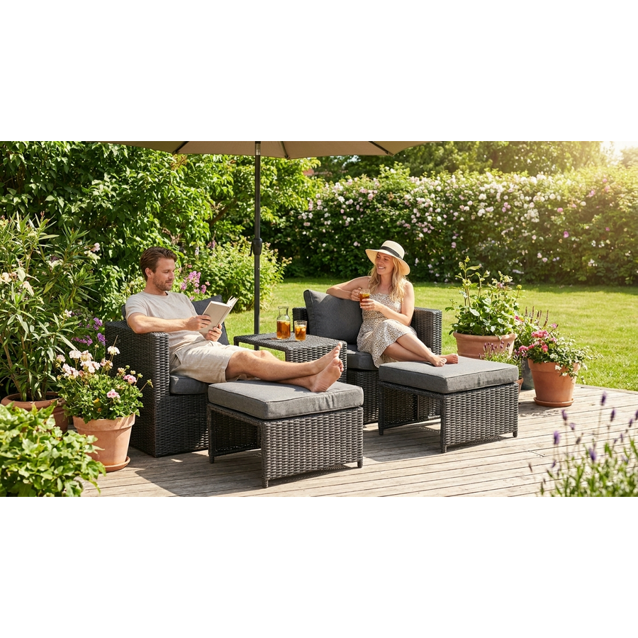 Quad 5-delige Loungeset Zwart Rotan Quad 5-delige Loungeset Zwart Rotan