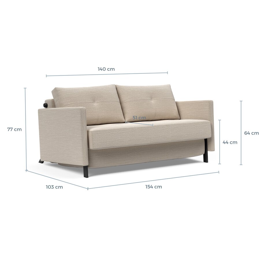 Cubed met Armleuning 140 cm Slaapbank Mocha Cubed met Armleuning 140 cm Slaapbank Mocha