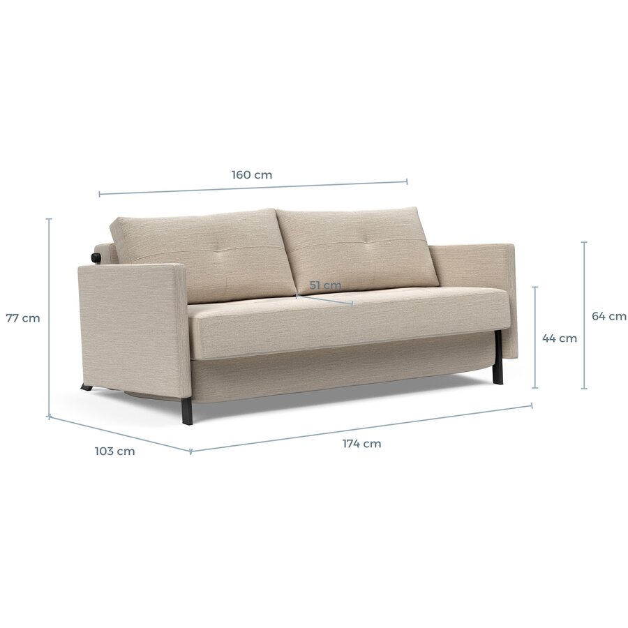 Cubed met Armleuning 160 cm Slaapbank Mocha Cubed met Armleuning 160 cm Slaapbank Mocha