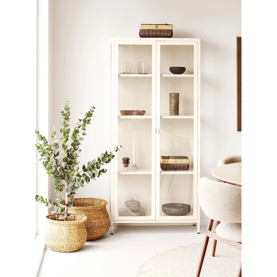 House Nordic Brisbane Gebroken Wit / Glas Vitrinekast H175 cm