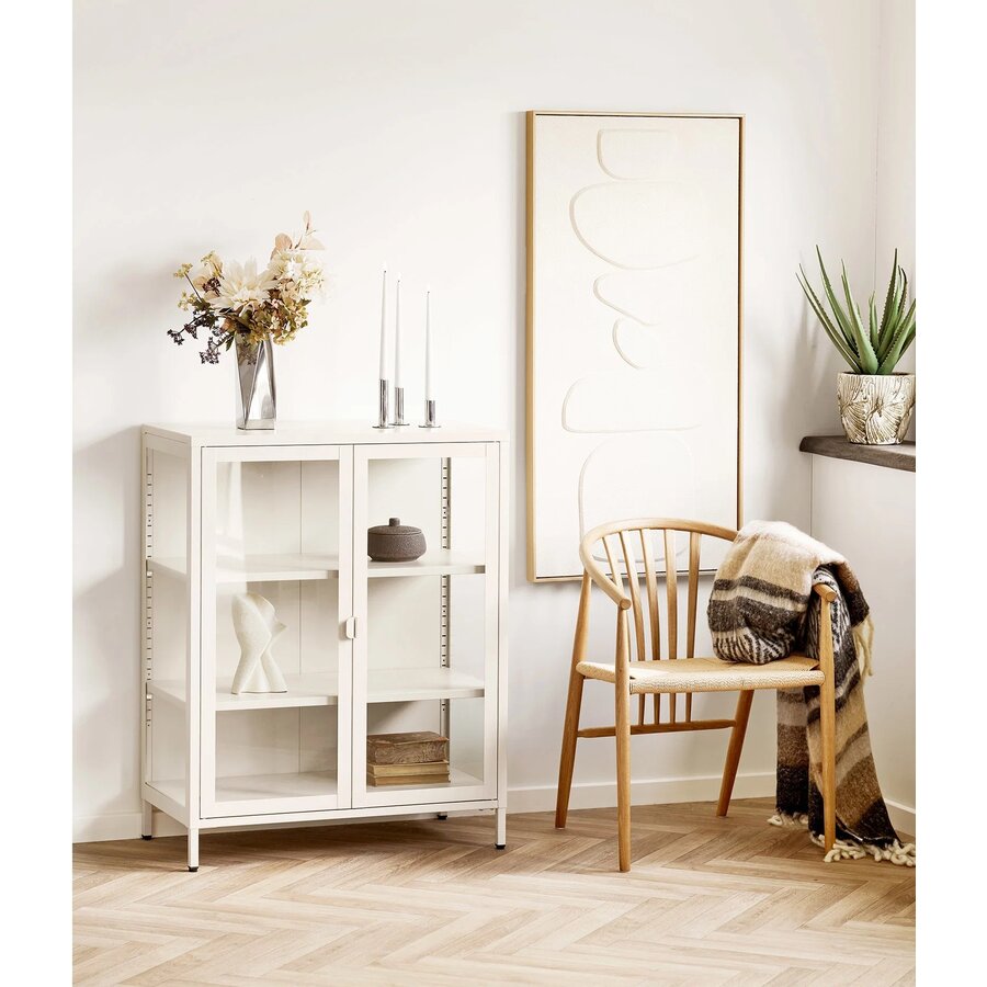 House Nordic Brisbane Gebroken Wit / Glas Vitrinekast H101 cm