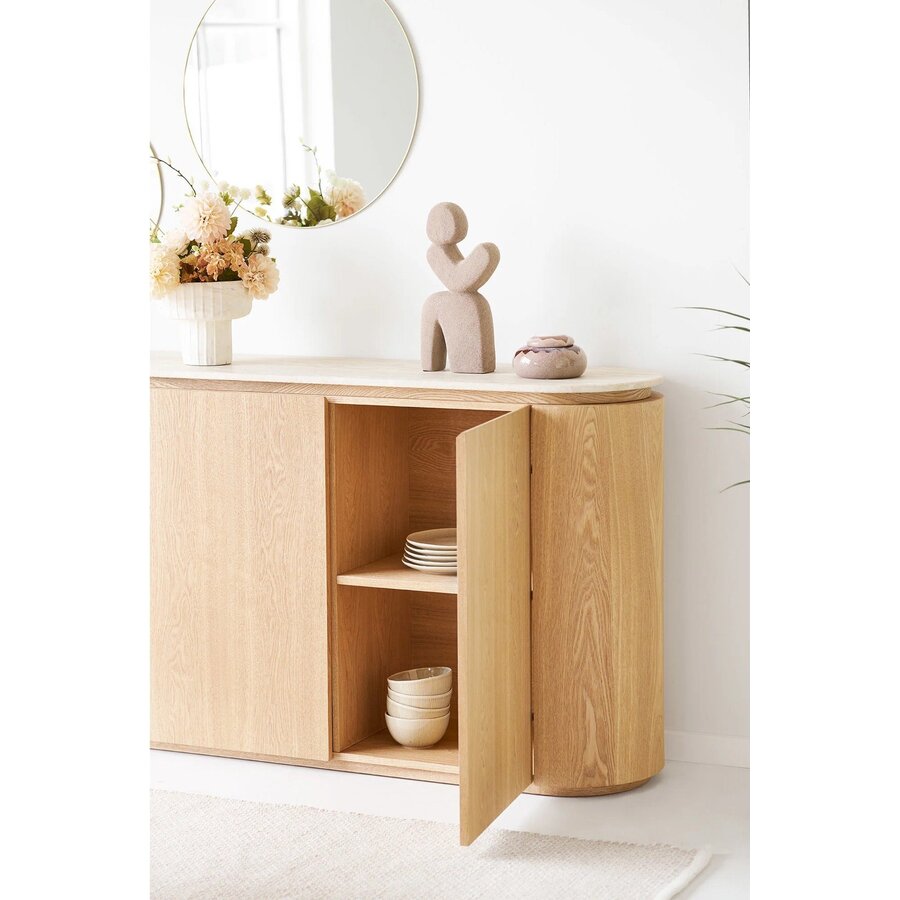 Larvik Graniet/Essenhout Dressoir met 3-Deuren House Nordic Larvik Graniet/Essenhout Dressoir met 3-Deuren