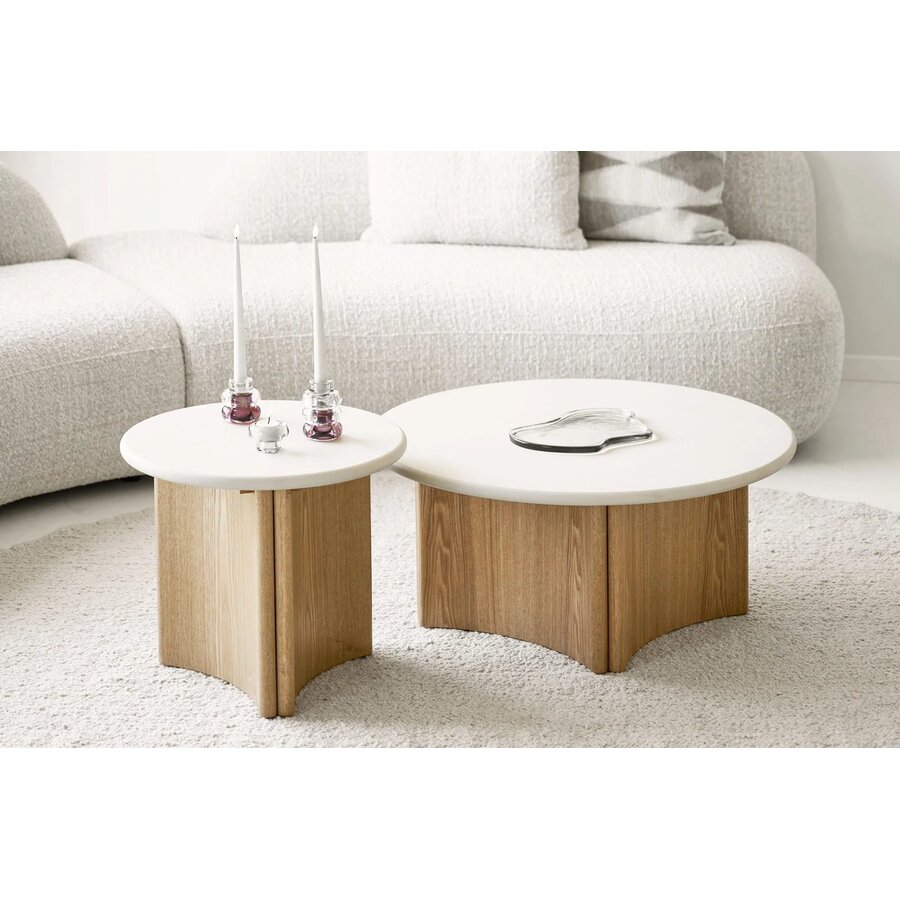 Motril Ronde Salontafel Set Cement / Essenhout House Nordic Motril Ronde Salontafel Set Cement / Essenhout