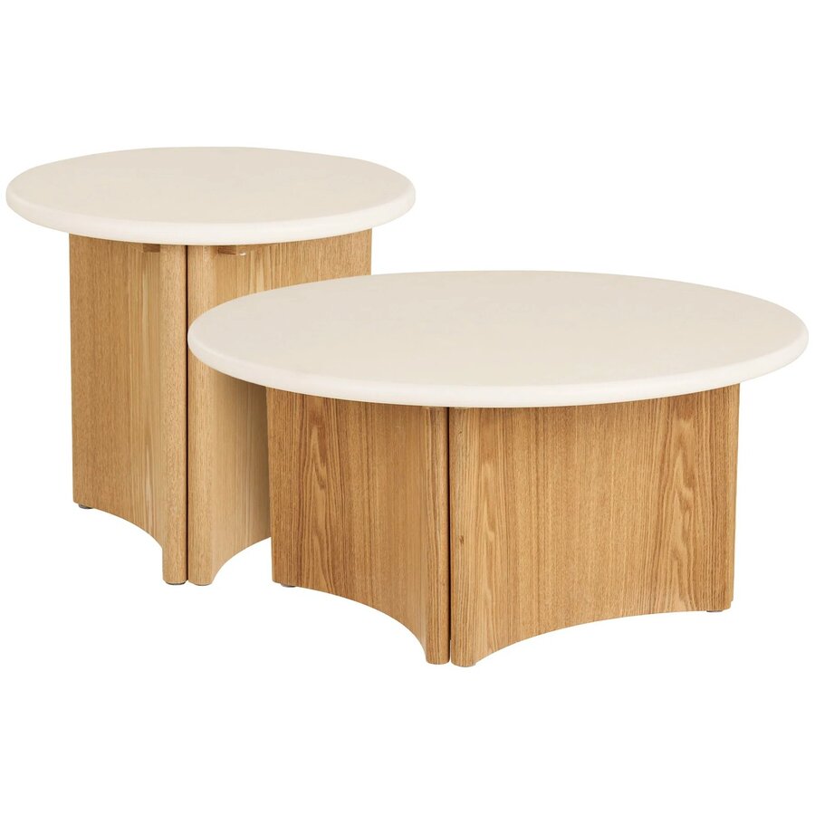 Motril Ronde Salontafel Set Cement / Essenhout House Nordic Motril Ronde Salontafel Set Cement / Essenhout