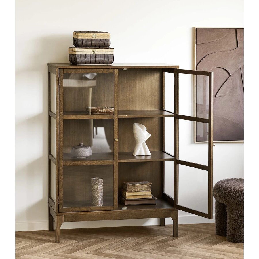 House Nordic Zamora Donkerbruin Eiken / Glas Opbergkast H126 cm