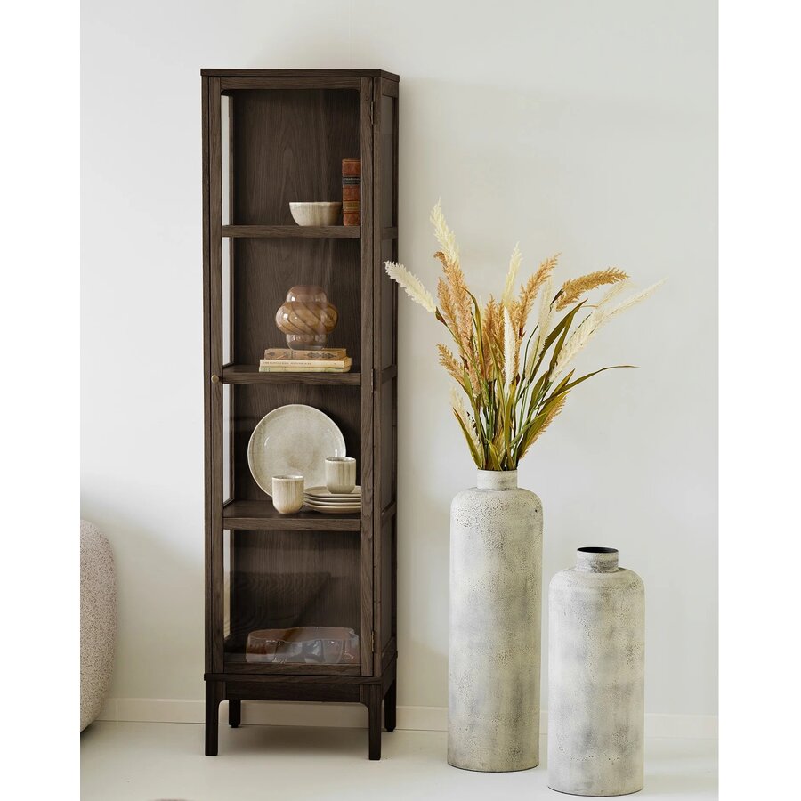 House Nordic Zamora Donkerbruin Eiken / Glas Vitrinekast met 1-Deur