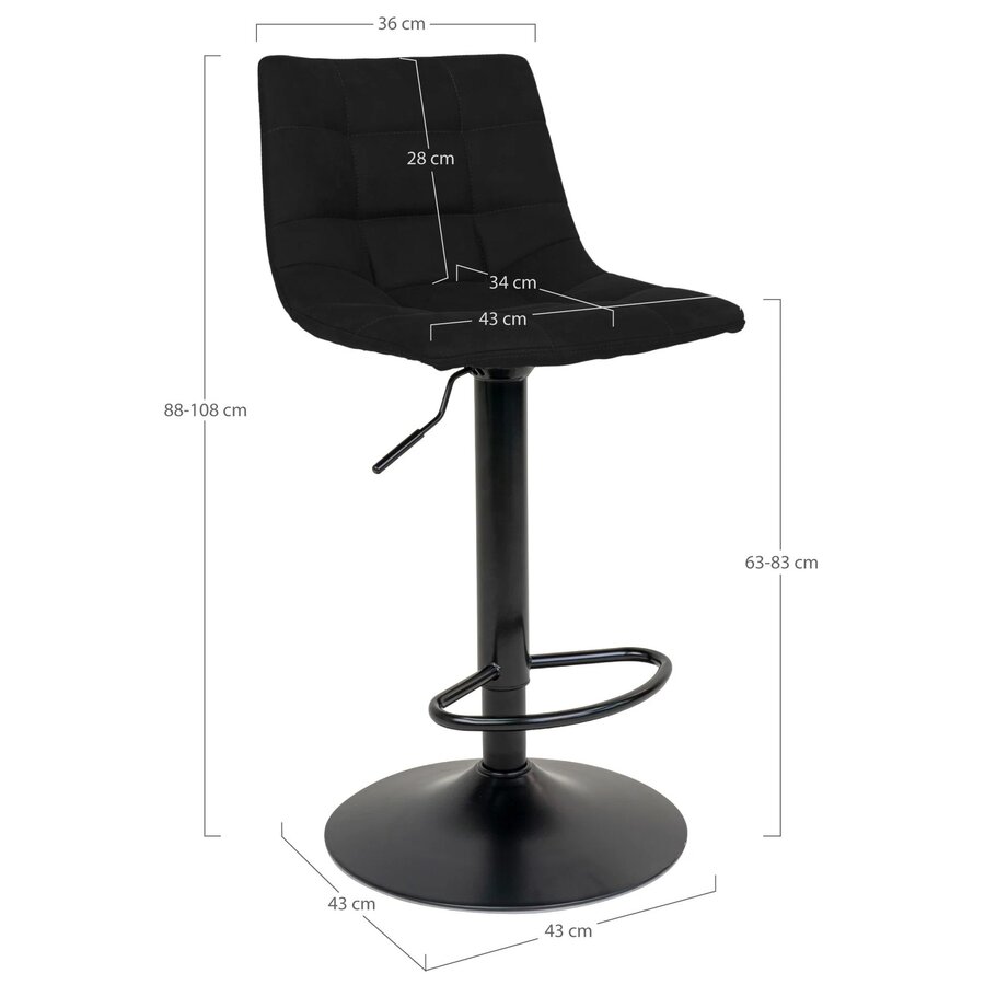 House Nordic Middelfart Barstoel met Voetsteun Velvet Zwart