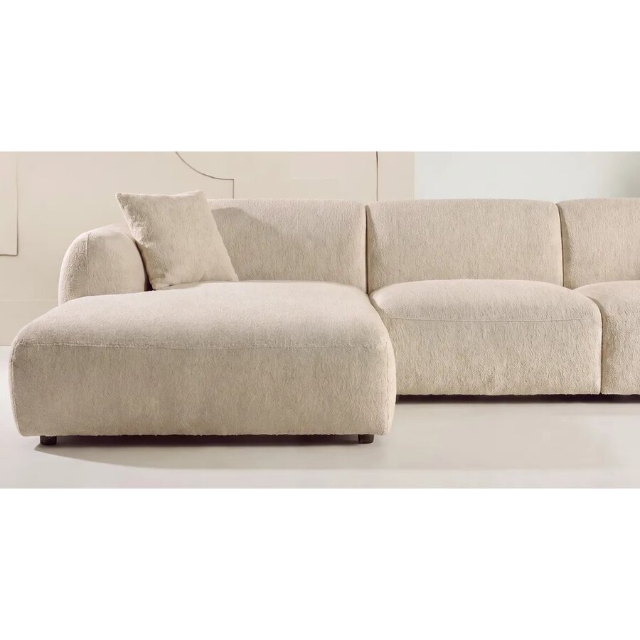 Hjem Interiors Leia Beige Bouclé 3-Zits Bank + Chaise Lounge Links