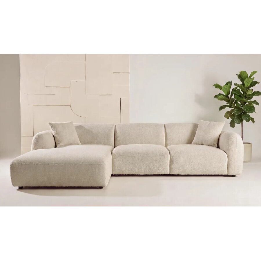 Hjem Interiors Leia Beige Bouclé 3-Zits Bank + Chaise Lounge Links