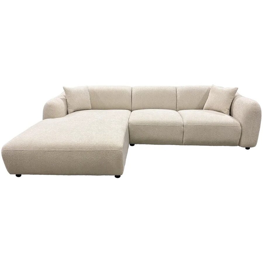 Hjem Interiors Leia Beige Bouclé 3-Zits Bank + Chaise Lounge Links