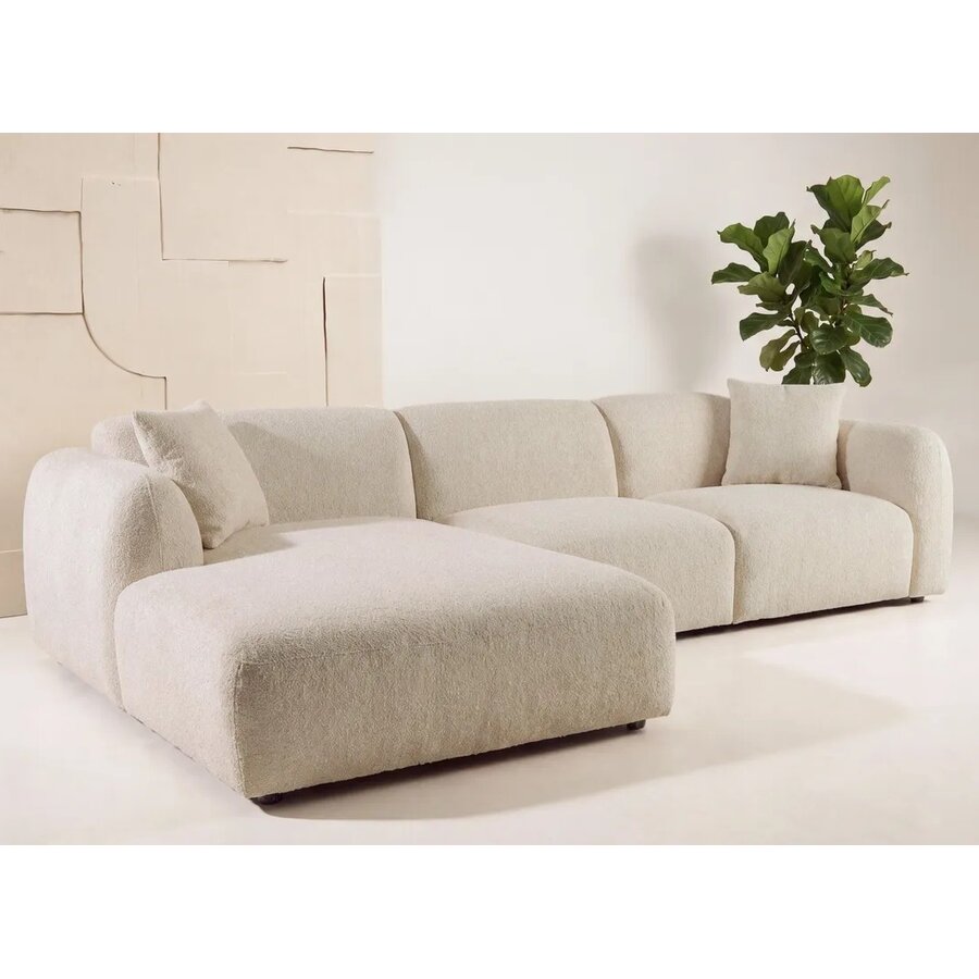 Hjem Interiors Leia Beige Bouclé 3-Zits Bank + Chaise Lounge Links
