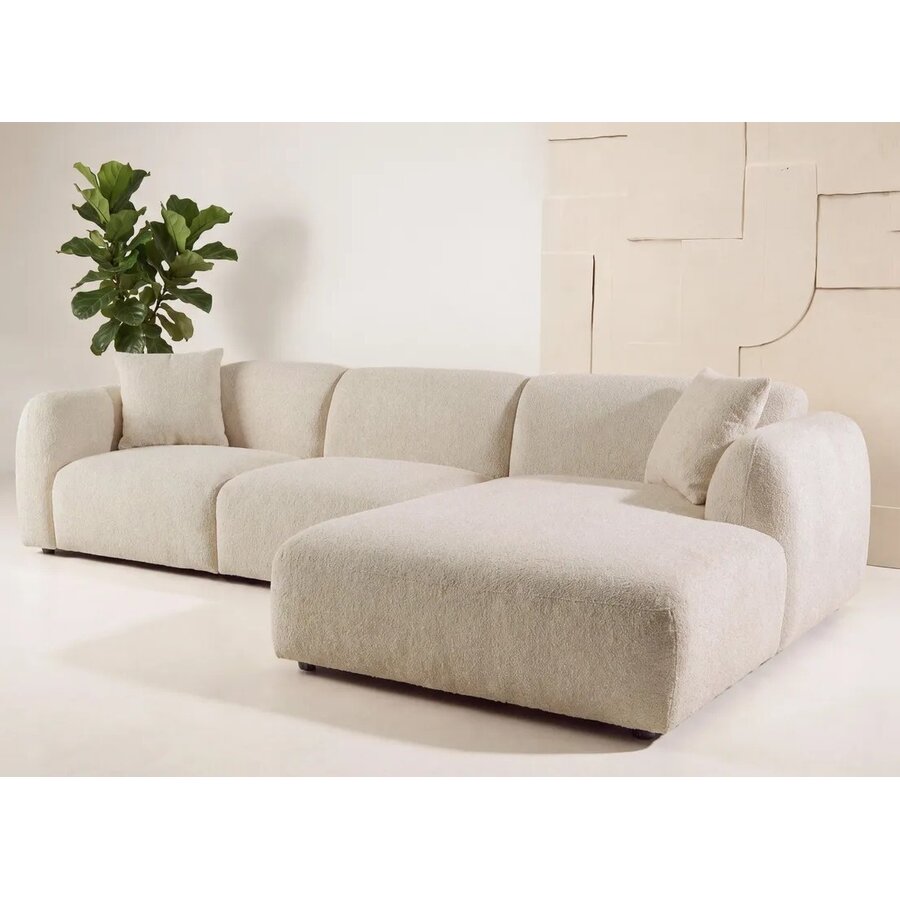 Hjem Interiors Leia Beige Bouclé 3-Zits Bank + Chaise Lounge Rechts