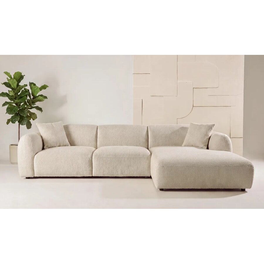 Hjem Interiors Leia Beige Bouclé 3-Zits Bank + Chaise Lounge Rechts