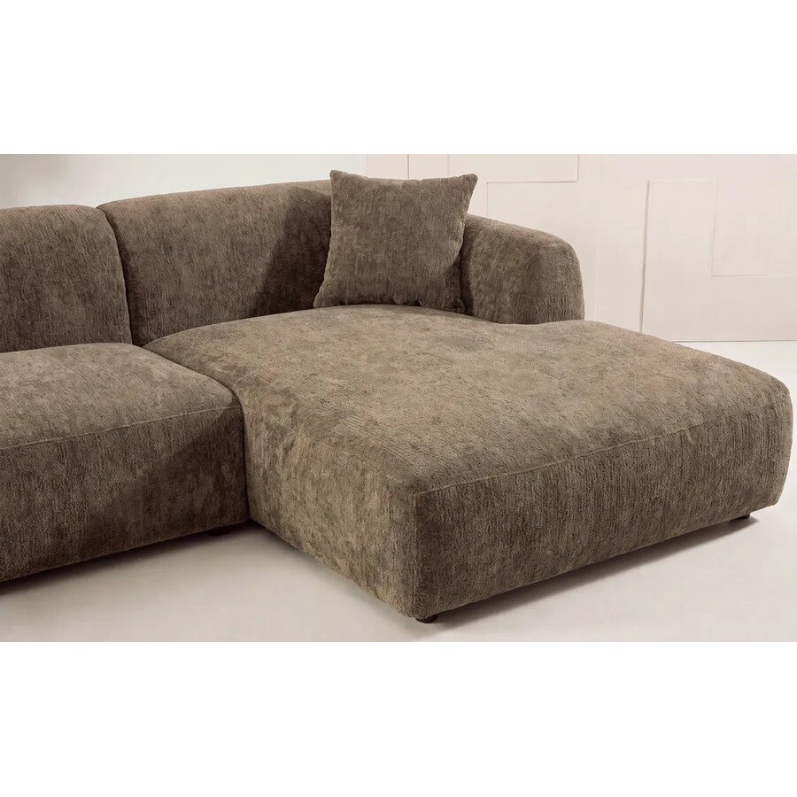 Leia Bruin Bouclé 3-Zits Bank + Chaise Lounge Rechts Hjem Interiors Leia Bruin Bouclé 3-Zits Bank + Chaise Lounge Rechts
