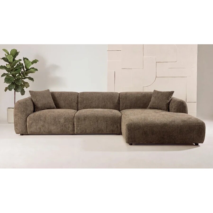 Leia Bruin Bouclé 3-Zits Bank + Chaise Lounge Rechts Hjem Interiors Leia Bruin Bouclé 3-Zits Bank + Chaise Lounge Rechts