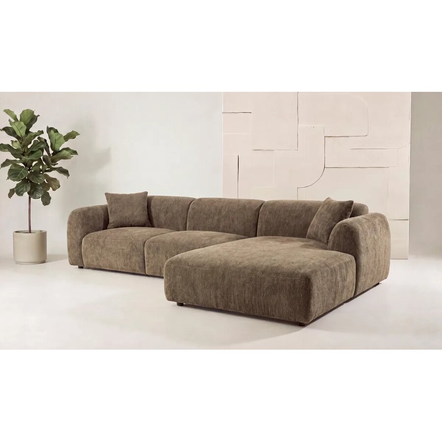 Leia Bruin Bouclé 3-Zits Bank + Chaise Lounge Rechts Hjem Interiors Leia Bruin Bouclé 3-Zits Bank + Chaise Lounge Rechts
