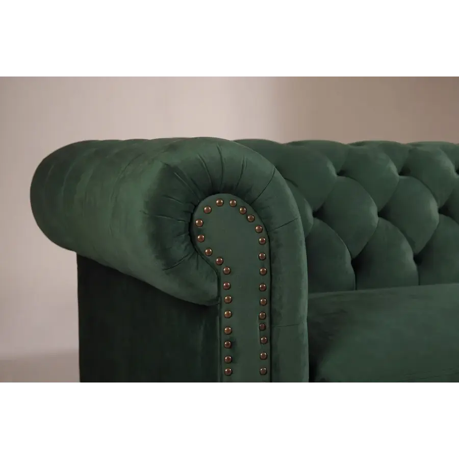 Hjem Interiors Chesterfield Velvet 3-Zits Bank Bosgroen
