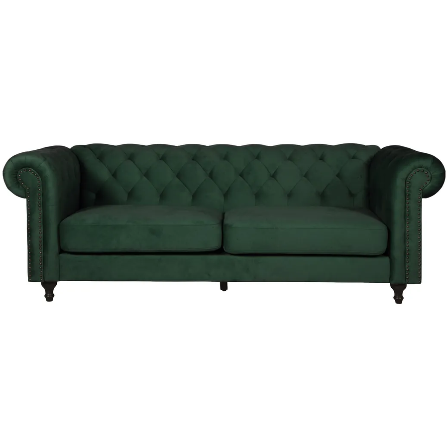 Hjem Interiors Chesterfield Velvet 3-Zits Bank Bosgroen