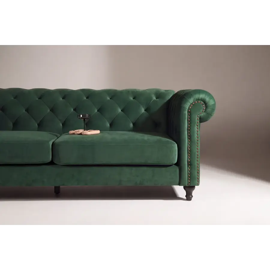 Hjem Interiors Chesterfield Velvet 3-Zits Bank Bosgroen