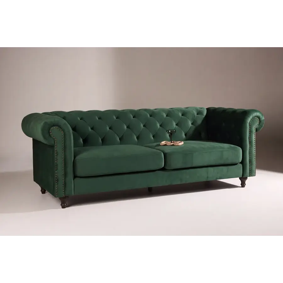Hjem Interiors Chesterfield Velvet 3-Zits Bank Bosgroen