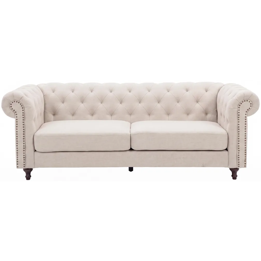 Hjem Interiors Chesterfield Velvet 3-Zits Bank Beige