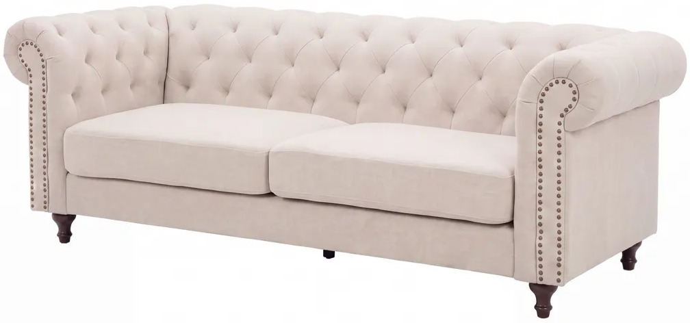 Hjem Interiors Chesterfield Velvet 3-Zits Bank Beige