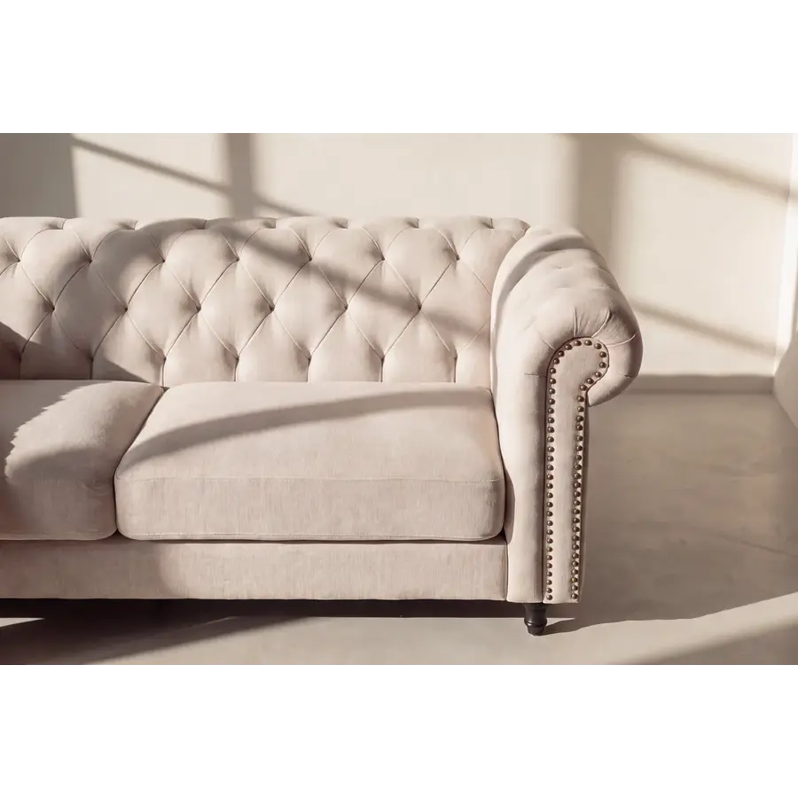 Hjem Interiors Chesterfield Velvet 3-Zits Bank Beige