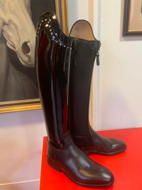 D022-3.5 Sublime Dressage in black + patent shaft swarowski - Van boots