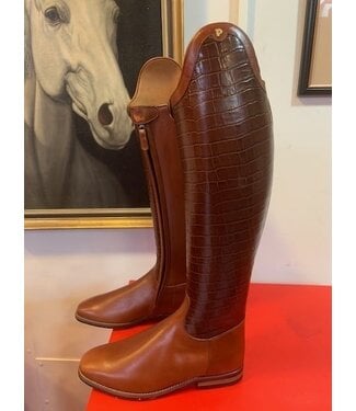 D020-7.5 Petrie Sublime Dressage in  cognac calf + cognac croco shaft  7.5 46-38-36