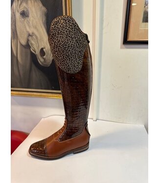 Petrie Jumping Boots (laced) 25% discount J720-6.0  Petrie Coventry cognac  leather wil panther cuff UK size  6.0-48-38.5-37