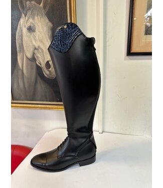 J713-42 Petrie Luca black Laced Ridingboot with and top-cuff blue honeycomb  42-49-42 XW