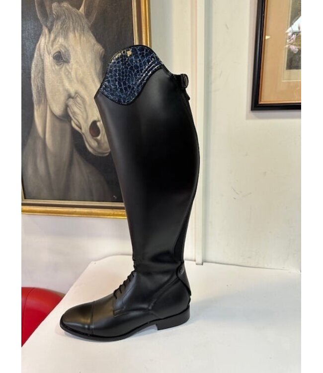 Petrie Boots J713-42 Petrie Luca black Laced Ridingboot with and top-cuff blue honeycomb  42-49-42 XW