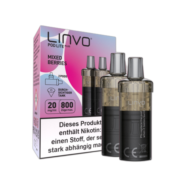 Linvo E-Zigarette − Linvo Pod Lite Plus  – Prefilled Pods 800 Züge 2er Pack 2ml 20mg