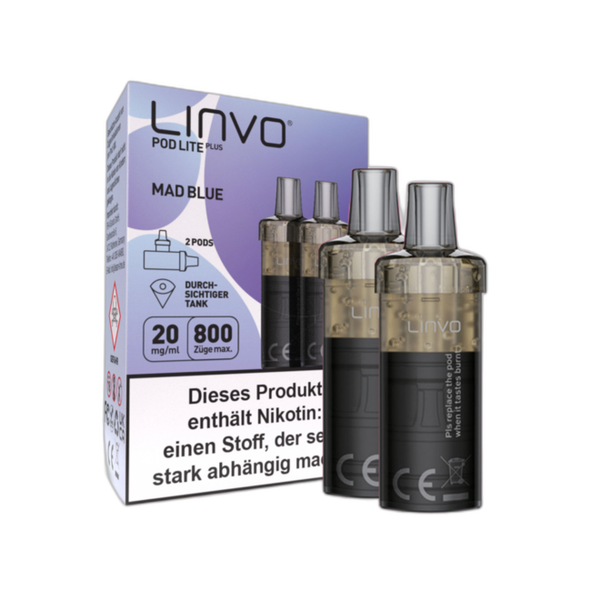 Linvo E-Zigarette − Linvo Pod Lite Plus  – Prefilled Pods 800 Züge 2er Pack 2ml 20mg