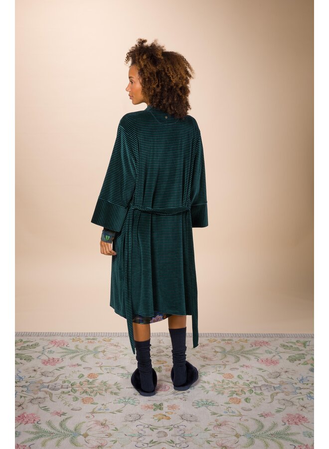 Naomi Kimono Velvet Little Sumo Stripe Blue Green XS