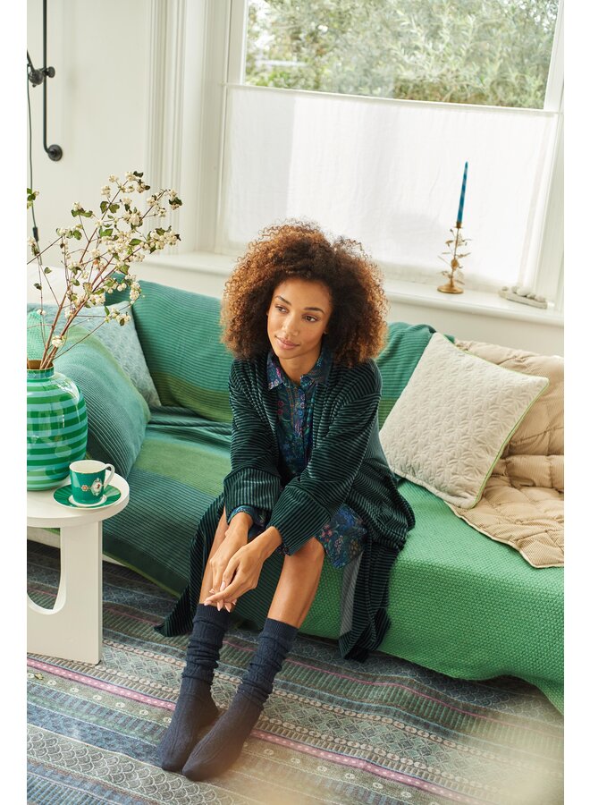 Naomi Kimono Velvet Little Sumo Stripe Blue Green XS