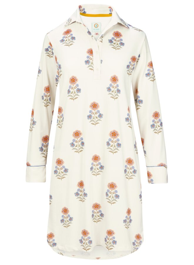 Daaltje Long Sleeve Nightdress Tanaka White