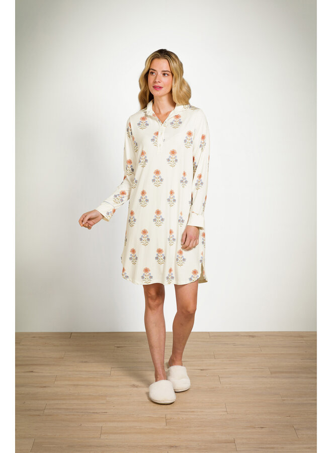 Daaltje Long Sleeve Nightdress Tanaka White