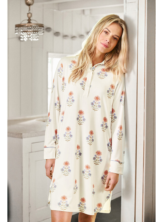 Daaltje Long Sleeve Nightdress Tanaka White