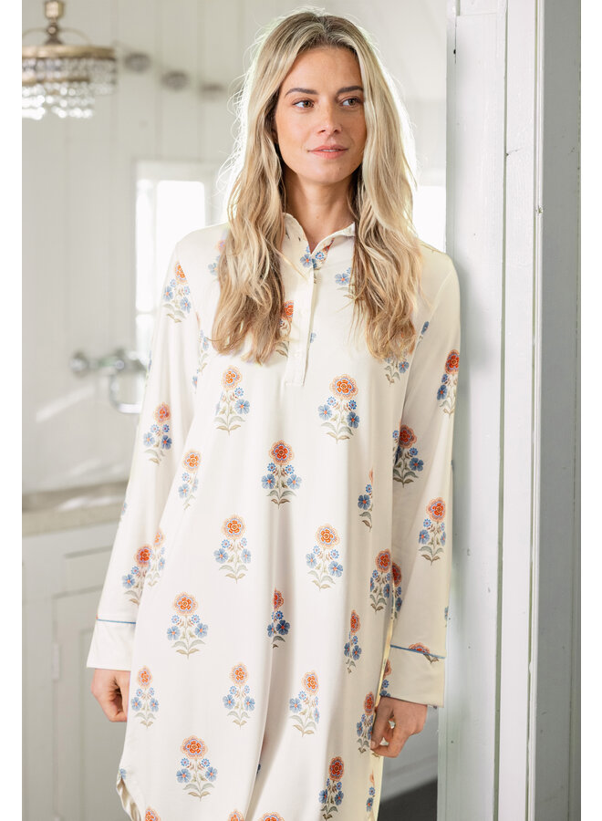 Daaltje Long Sleeve Nightdress Tanaka White