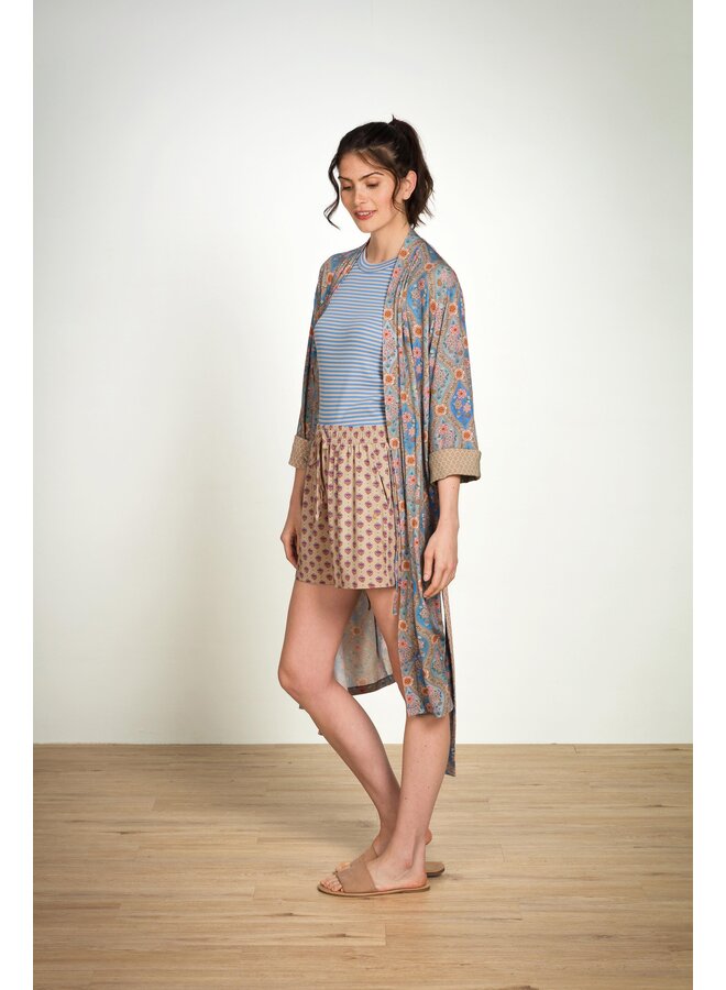 Bob Short Trousers Jaipur Flower Khaki Blue