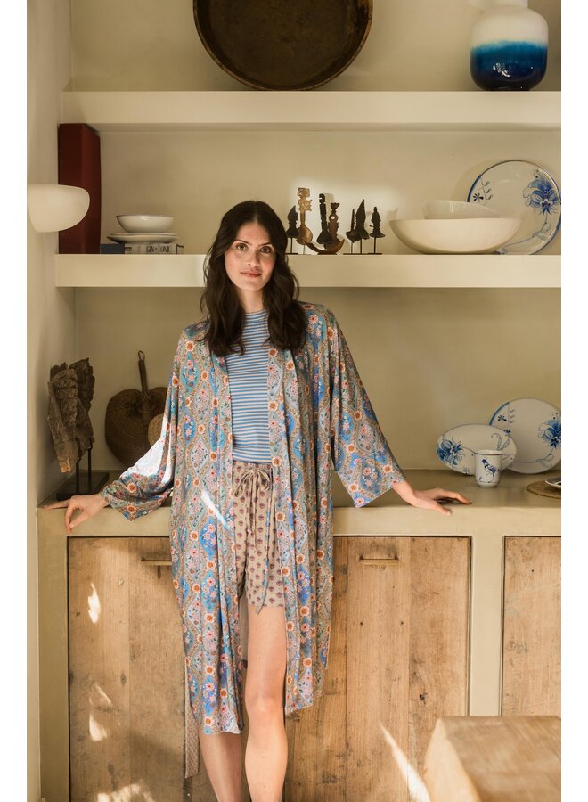 Bob Short Trousers Jaipur Flower Khaki Blue