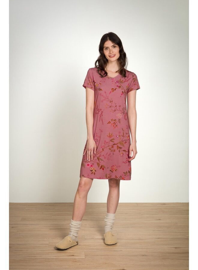 Djoy Short Sleeve Nightdress Bodhi Flower Dark Pink