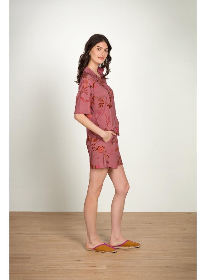 Flora Short Sleeve Top Bodhi Flower Dark Pink